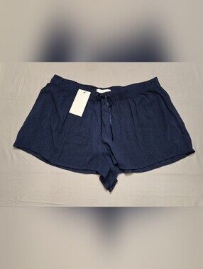 Zara Women's Navy Textured Slightly Sheer Drawstring Beach Coverup Shorts